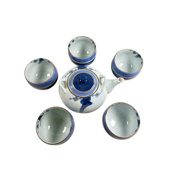 Arita Ware Grey Floral Japanese Tea Set with Teapot & 5 Cups w/ Lids Modern - Picture 2 of 9